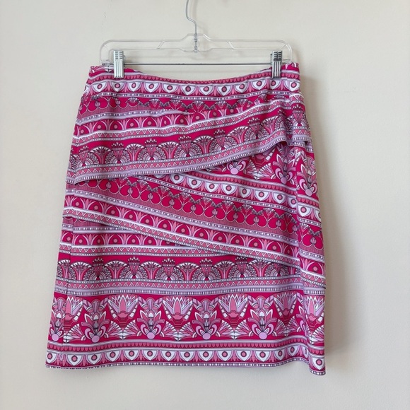 J. McLaughlin Nicola Geometric Stripe Layered Skirt Large Pink - Picture 2 of 6